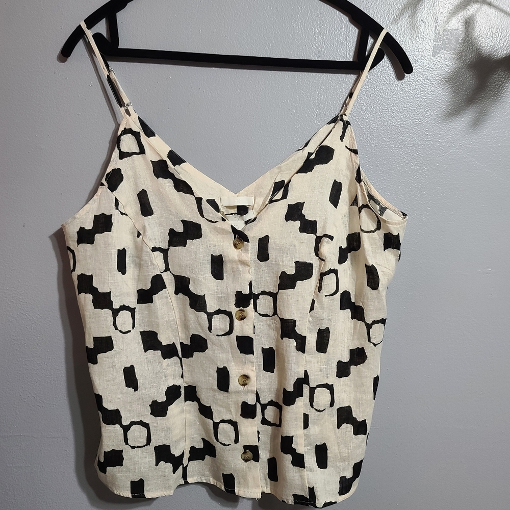 NWT H&M Cream & Black Linen Spagetti Halter SZ L